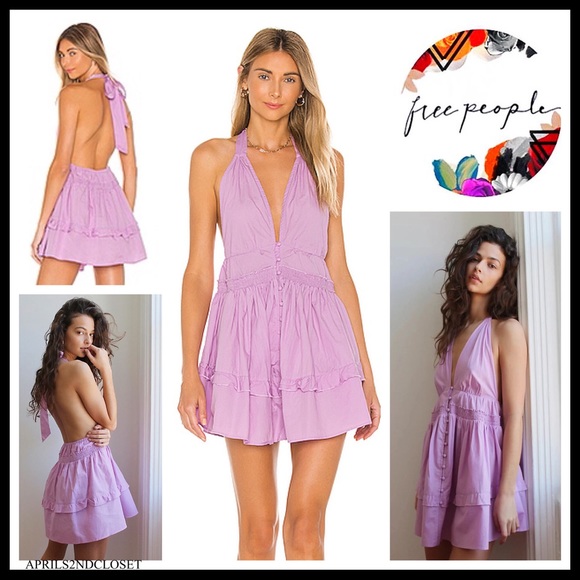 FREE PEOPLE BOHO FLOWY HALTER MINI DRESS A2C - Picture 2 of 16